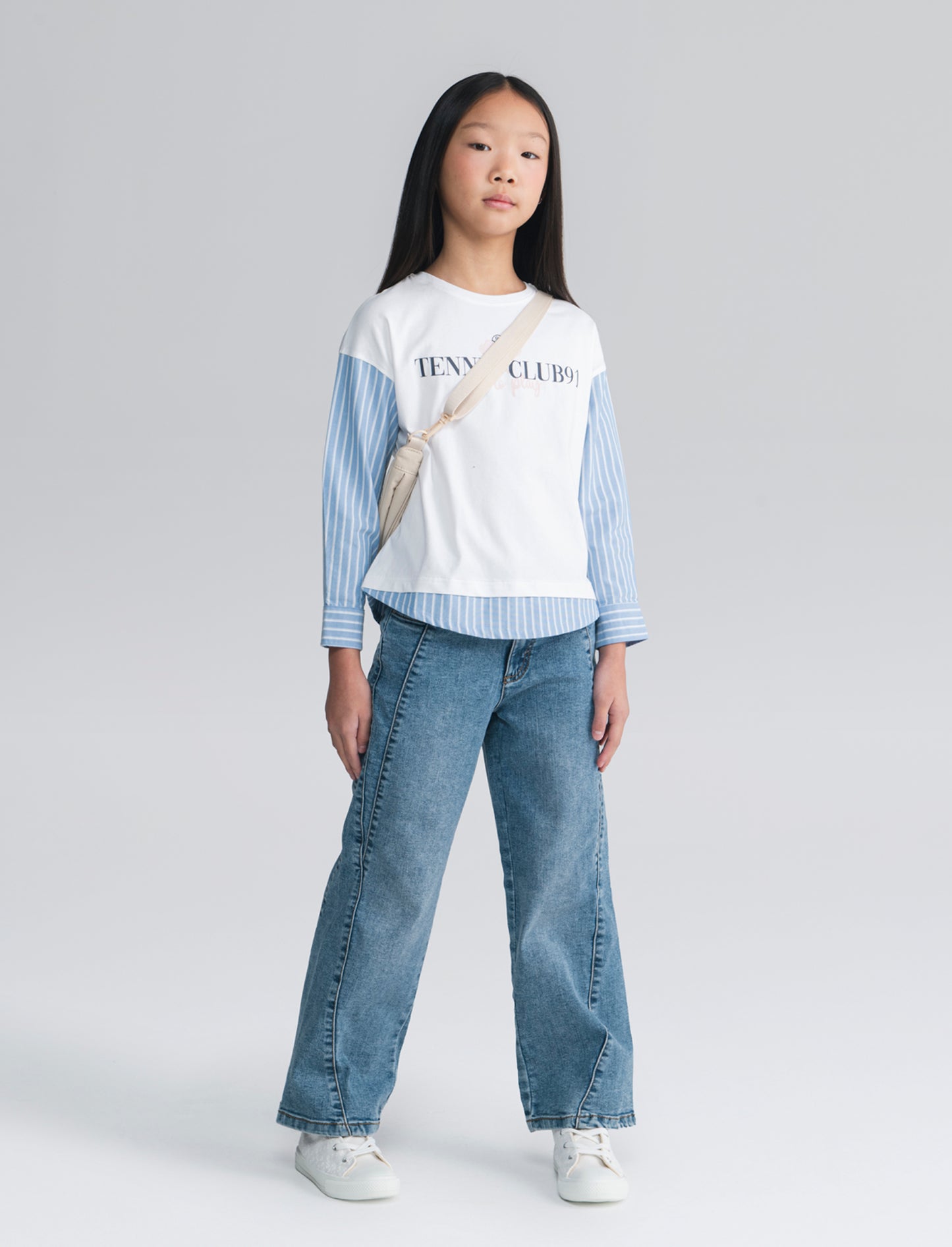 T-shirt bambina con maniche a contrasto - Righe