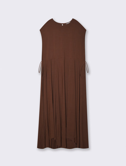 Vestito lungo con scollo rotondo e coulisse - Marrone cioccolato