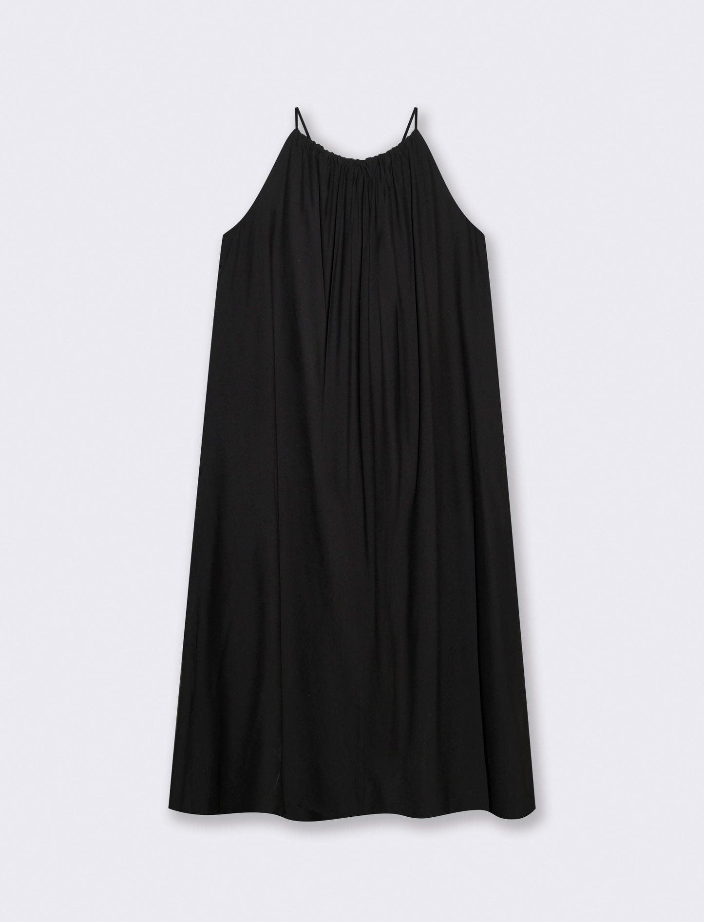 Vestito lungo con collo arricciato e svasato - Nero
