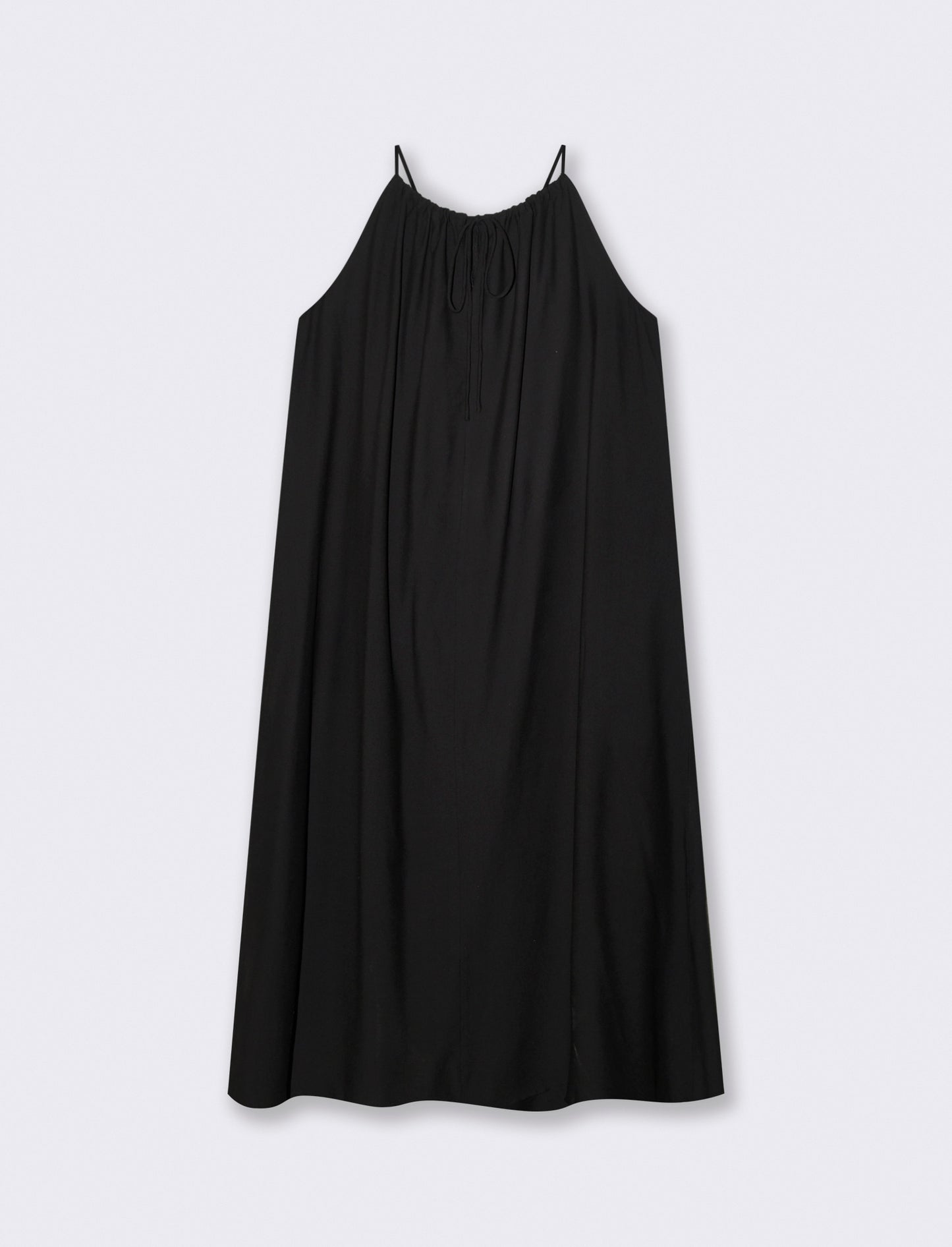 Vestito lungo con collo arricciato e svasato - Nero