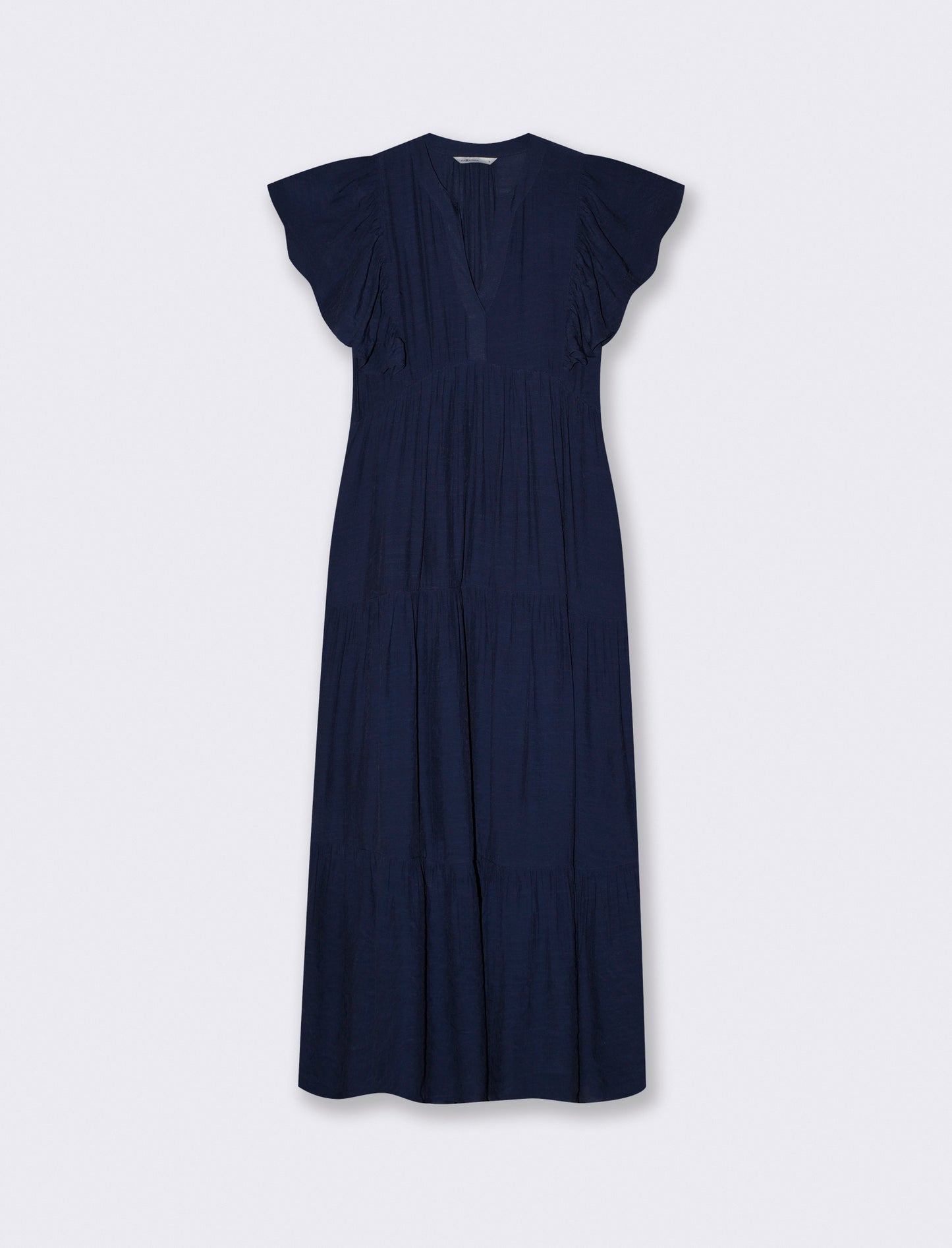 Vestito lungo con scollo a V e balze - Blu