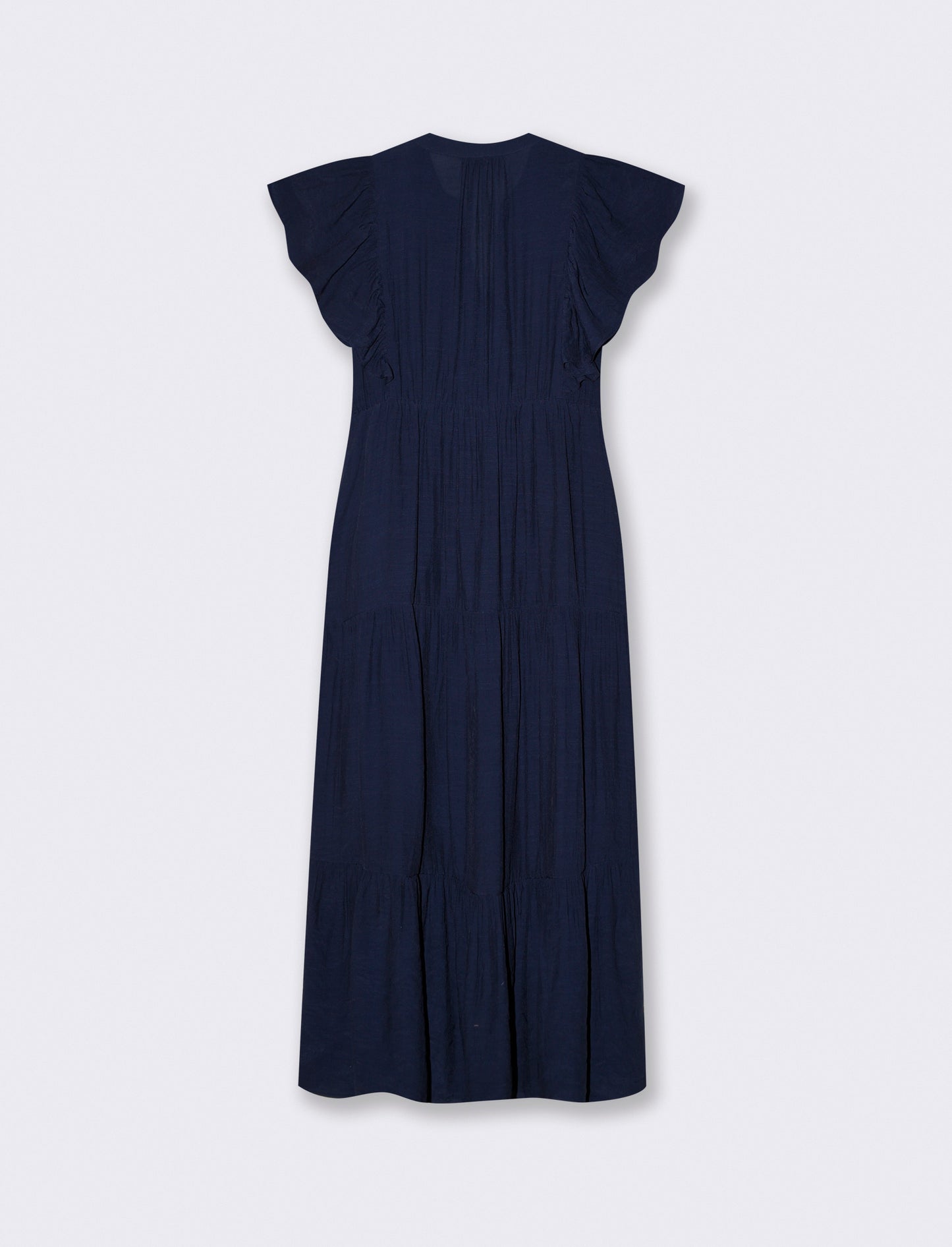 Vestito lungo con scollo a V e balze - Blu