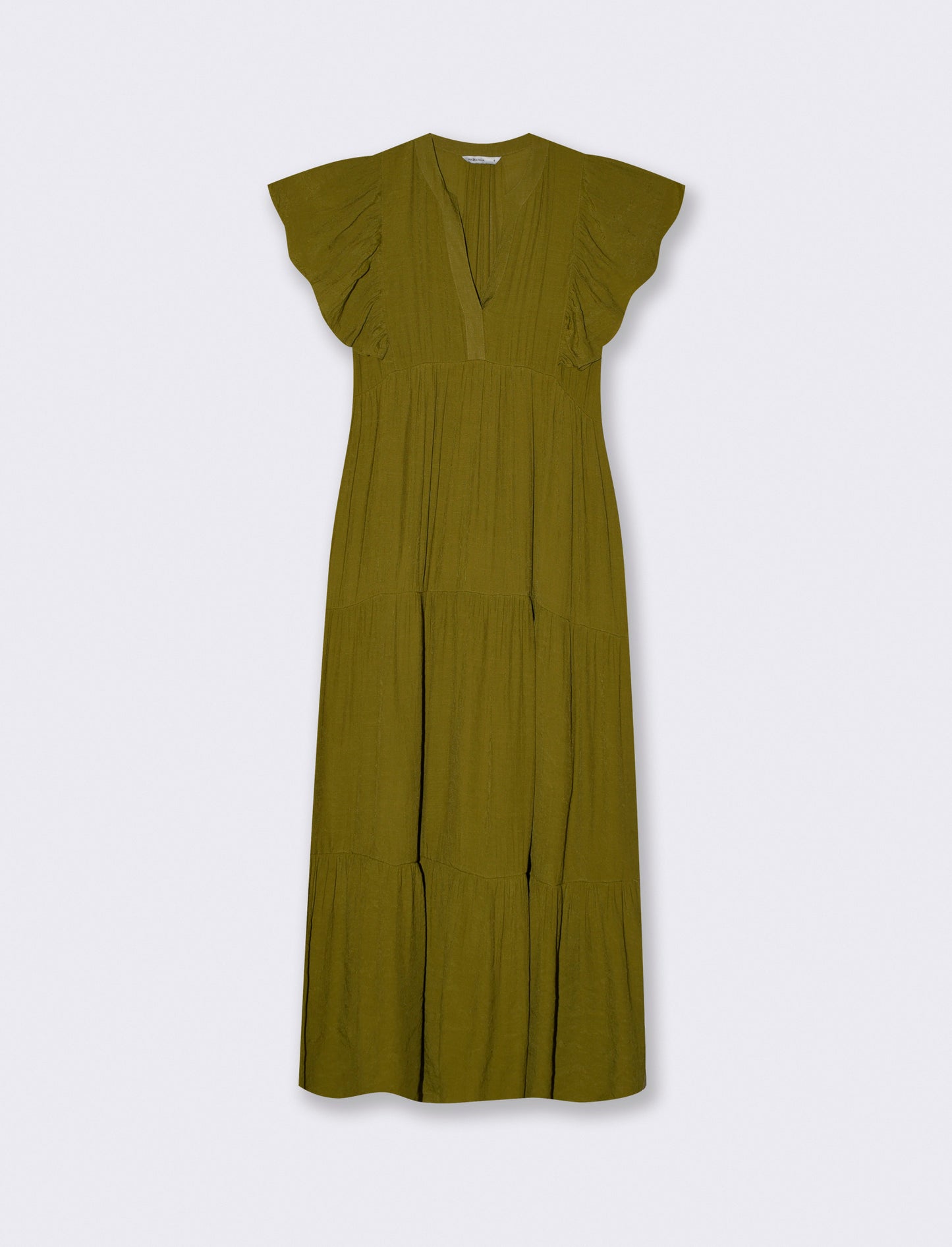 Vestito lungo con scollo a V e balze - Verde abete