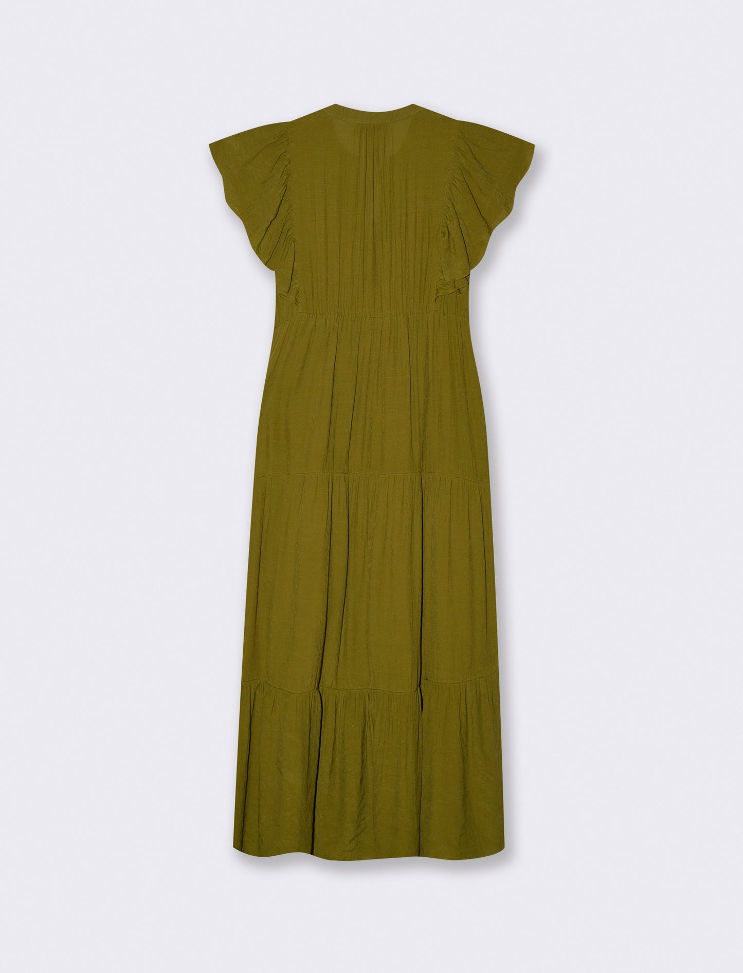Vestito lungo con scollo a V e balze - Verde abete