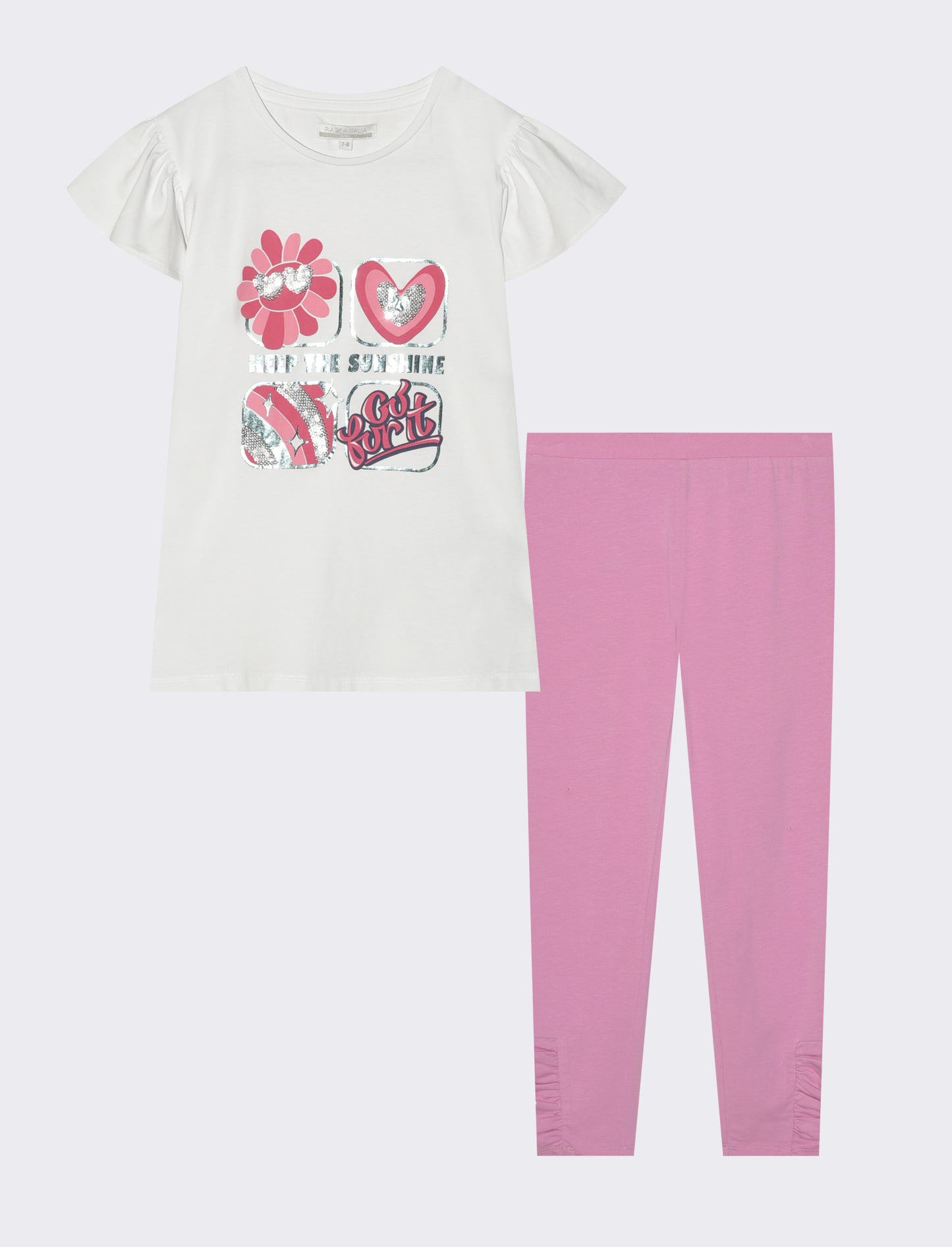 Completo estivo bambina con strass e paillettes - Bianco