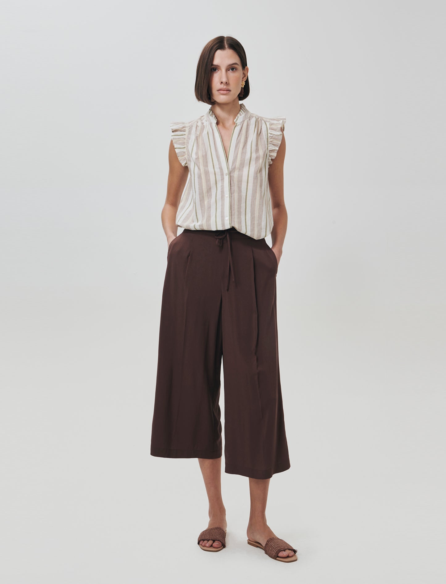 Introducing the versatile culotte pants designed for the modern woman. Featuring a comfortable elast - Brown