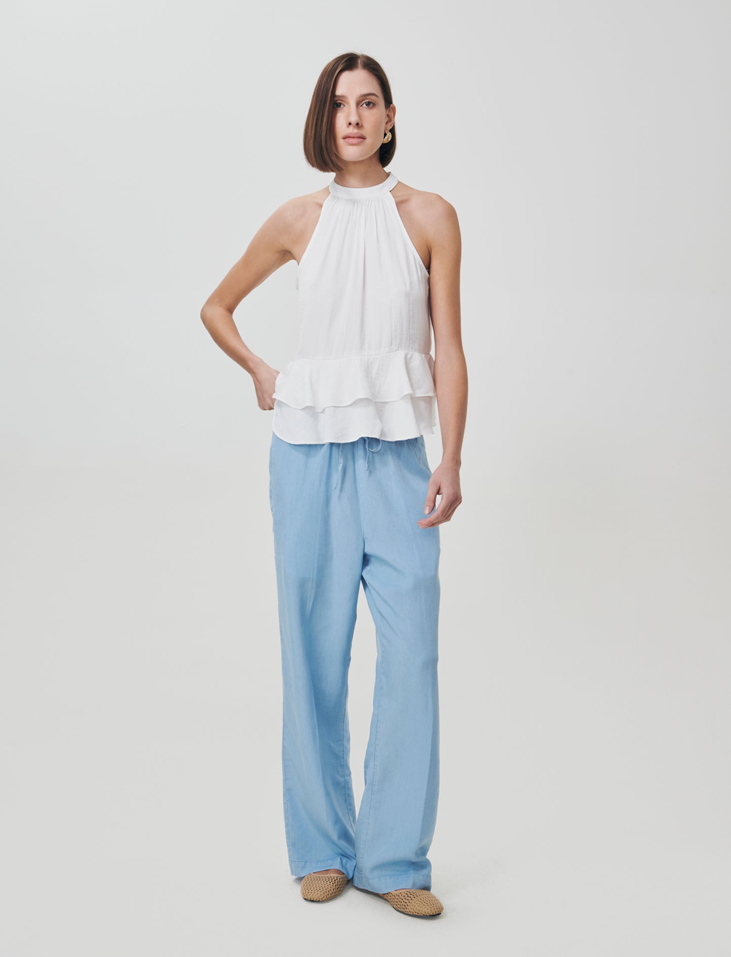 Introducing the stylish culotte pants crafted from soft lyocell, designed for the modern woman who v - Blue