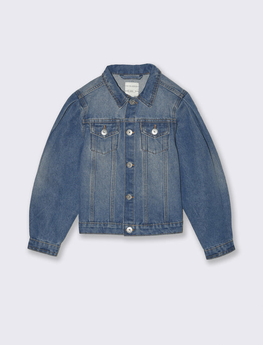 Giubbino jeans bambina manica a sbuffo - Denim chiaro