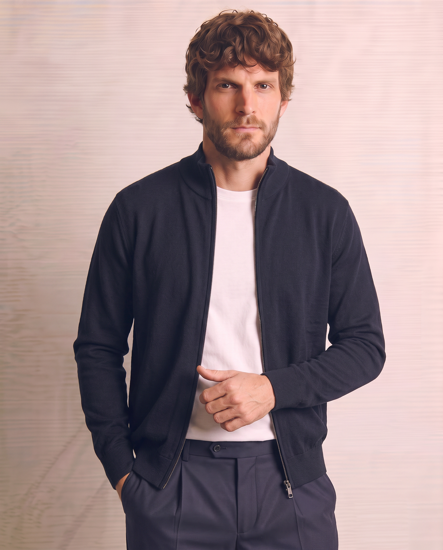 Maglia Cardigan Lupetto in Filato Comfort - Blu