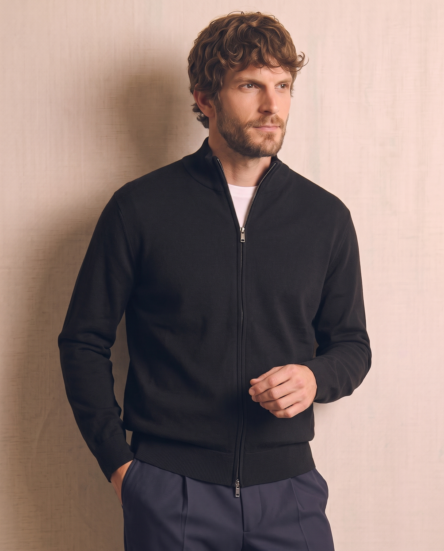 Maglia Cardigan Lupetto in Filato Comfort - Nero