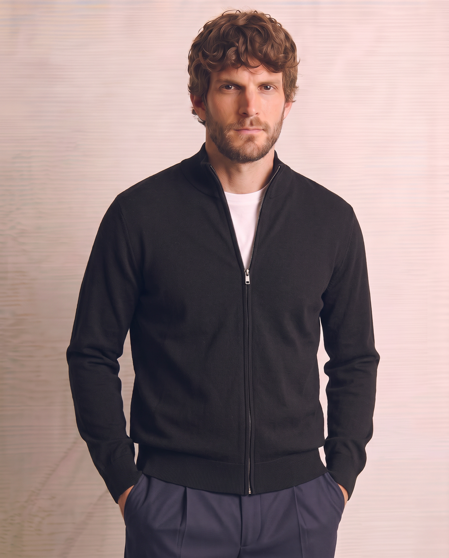 Maglia Cardigan Lupetto in Filato Comfort - Nero