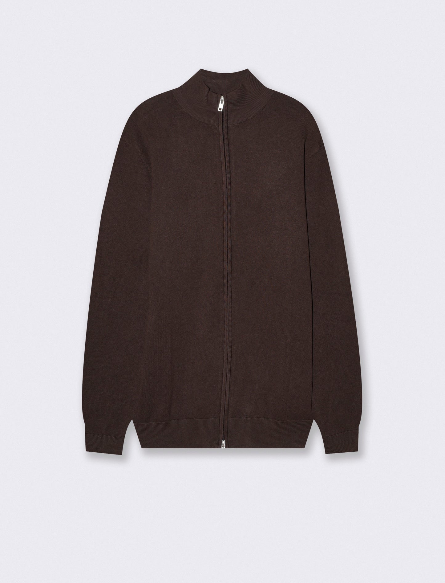 Comfort Yarn Turtleneck Cardigan - Brown