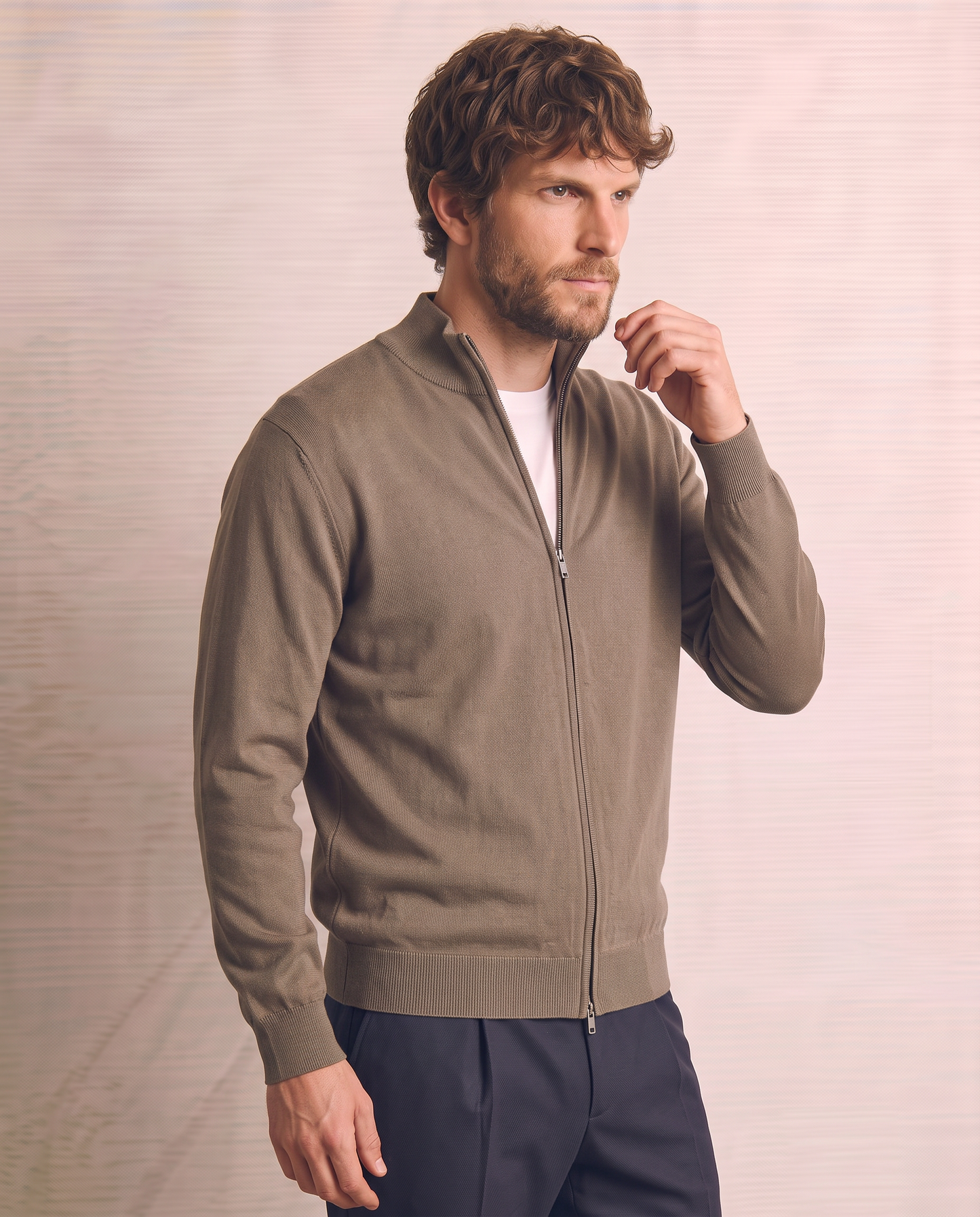 Comfort Yarn Turtleneck Cardigan - Green