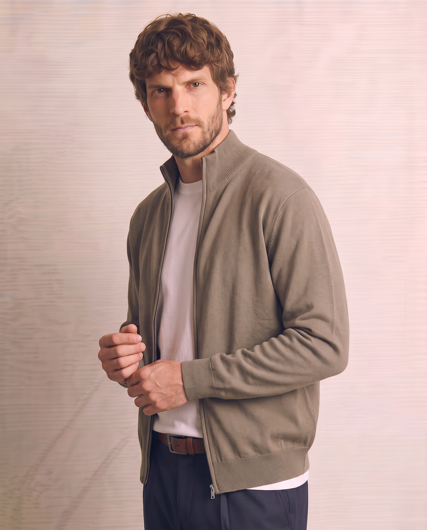 Comfort Yarn Turtleneck Cardigan - Green