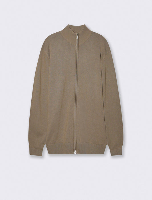 Maglia Cardigan Lupetto in Filato Comfort - Verde kaki