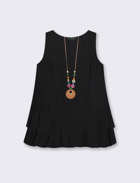 Top con balza e collana - Nero