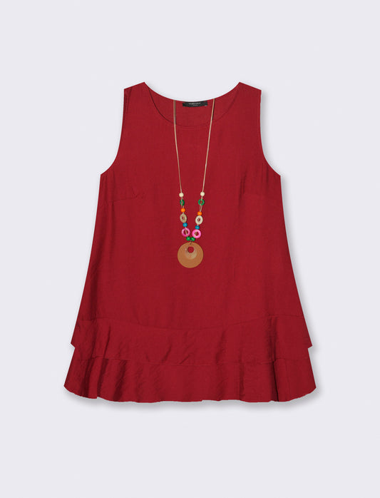Top con balza e collana - Rosso india