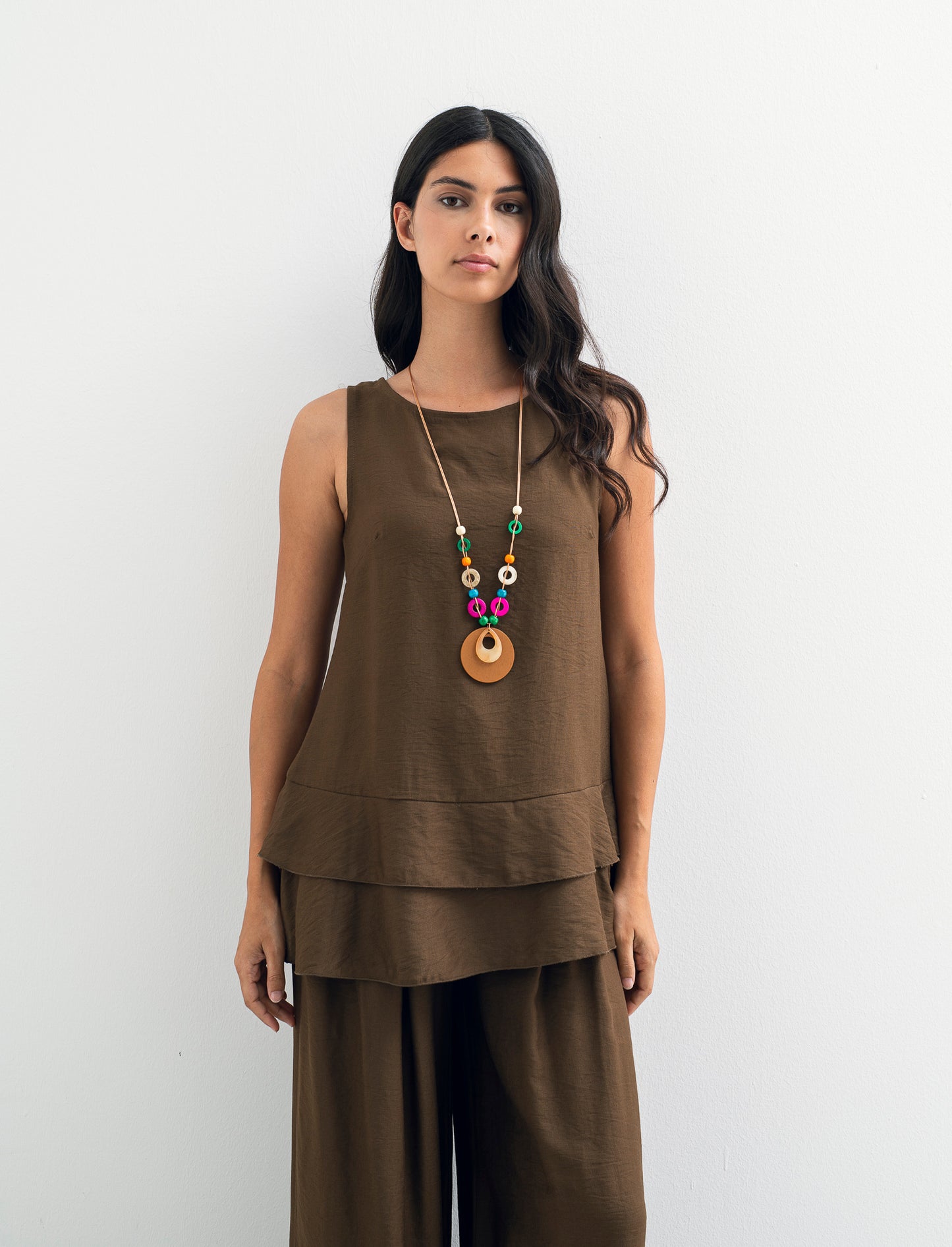 Top con balza e collana - Moro