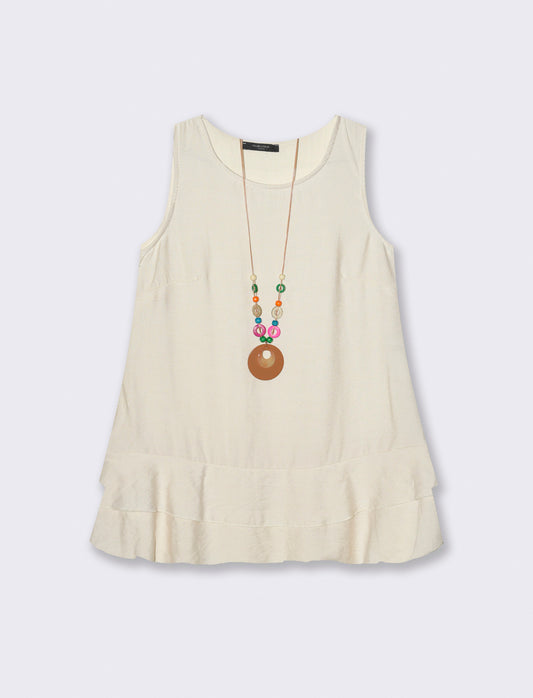 Top con balza e collana - Sabbia