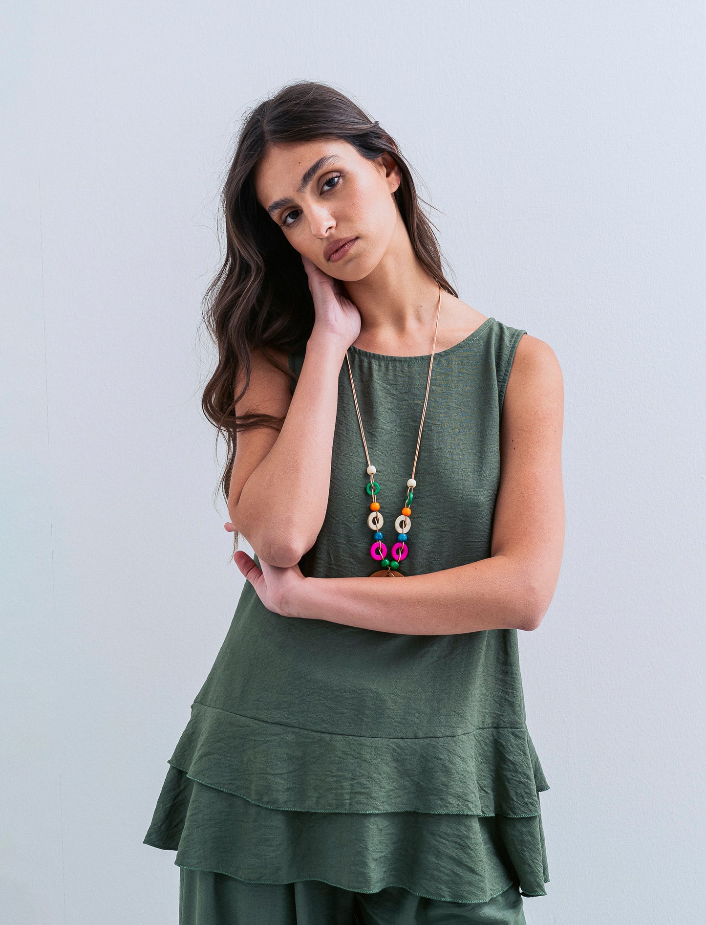 Top con balza e collana - Verde militare