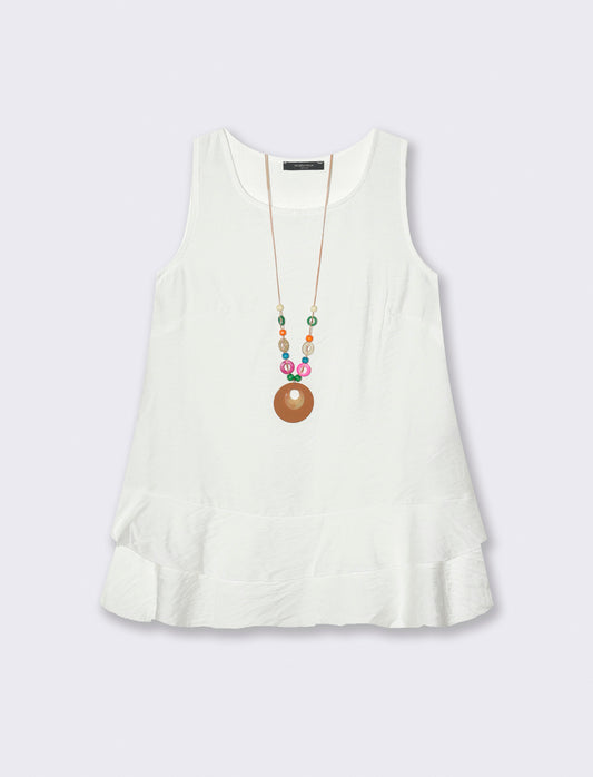 Top con balza e collana - Bianco