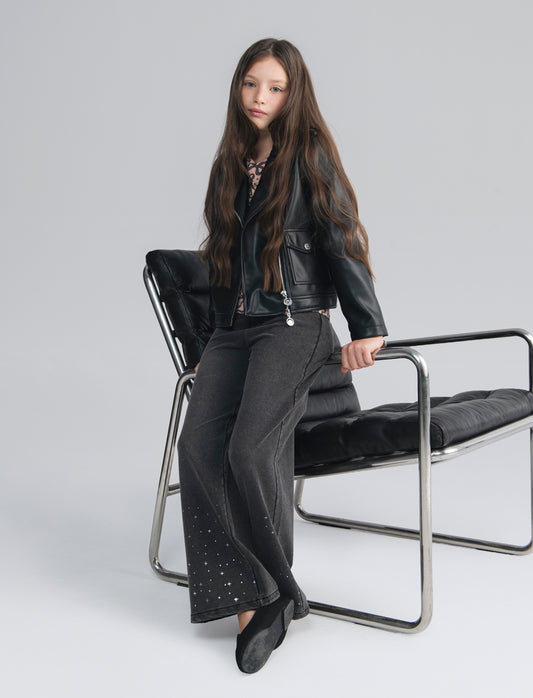 Giacca biker in finta pelle con zip - Nero