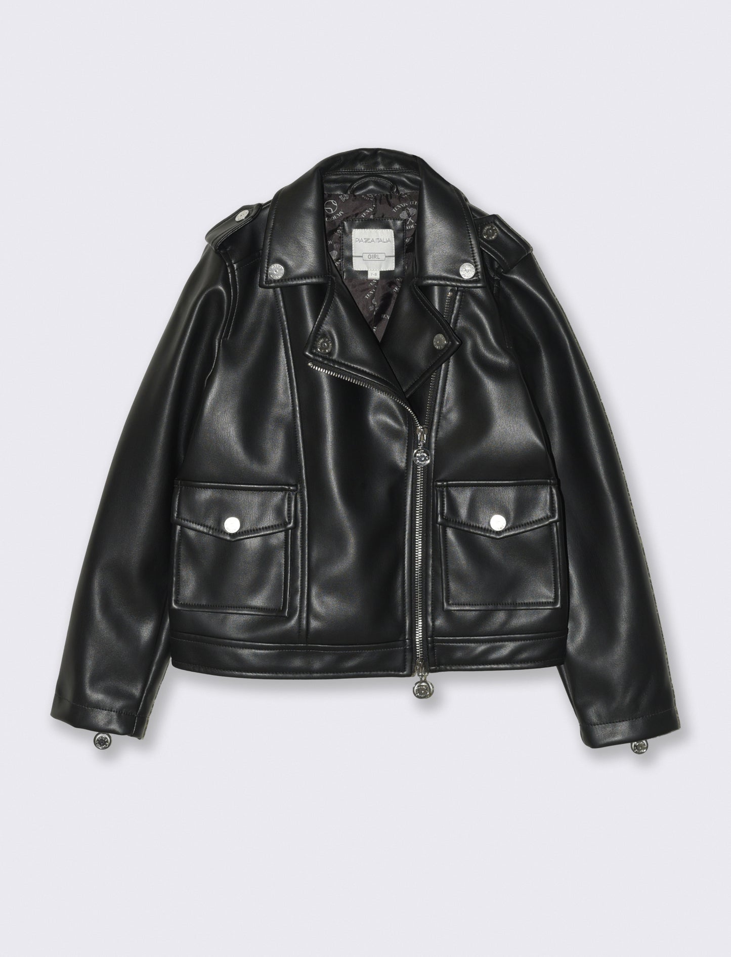 Giacca biker in finta pelle con zip - Nero