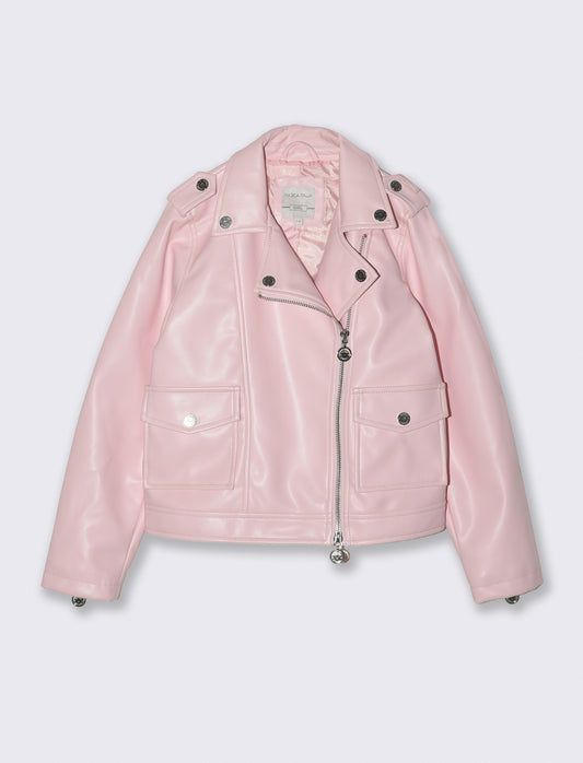 Giacca biker in finta pelle con zip - Rosa