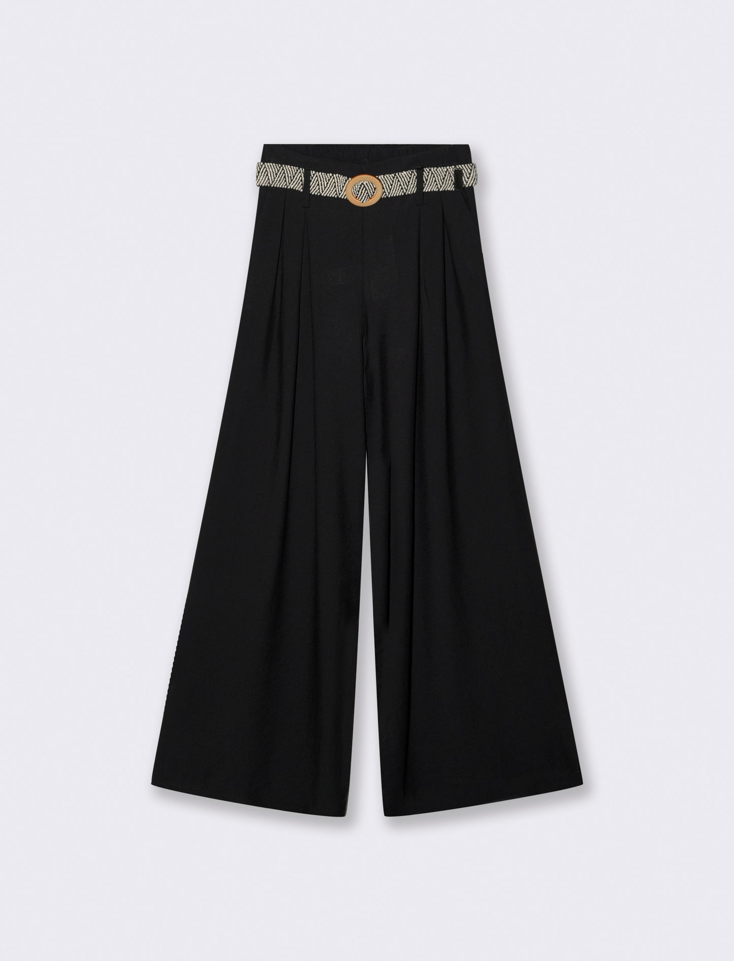 Pantalone a palazzo con cintura - Nero