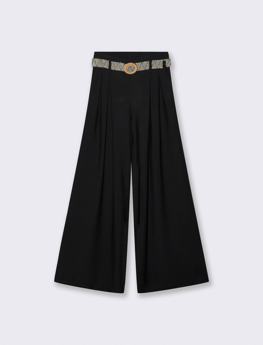 Pantalone a palazzo con cintura - Nero