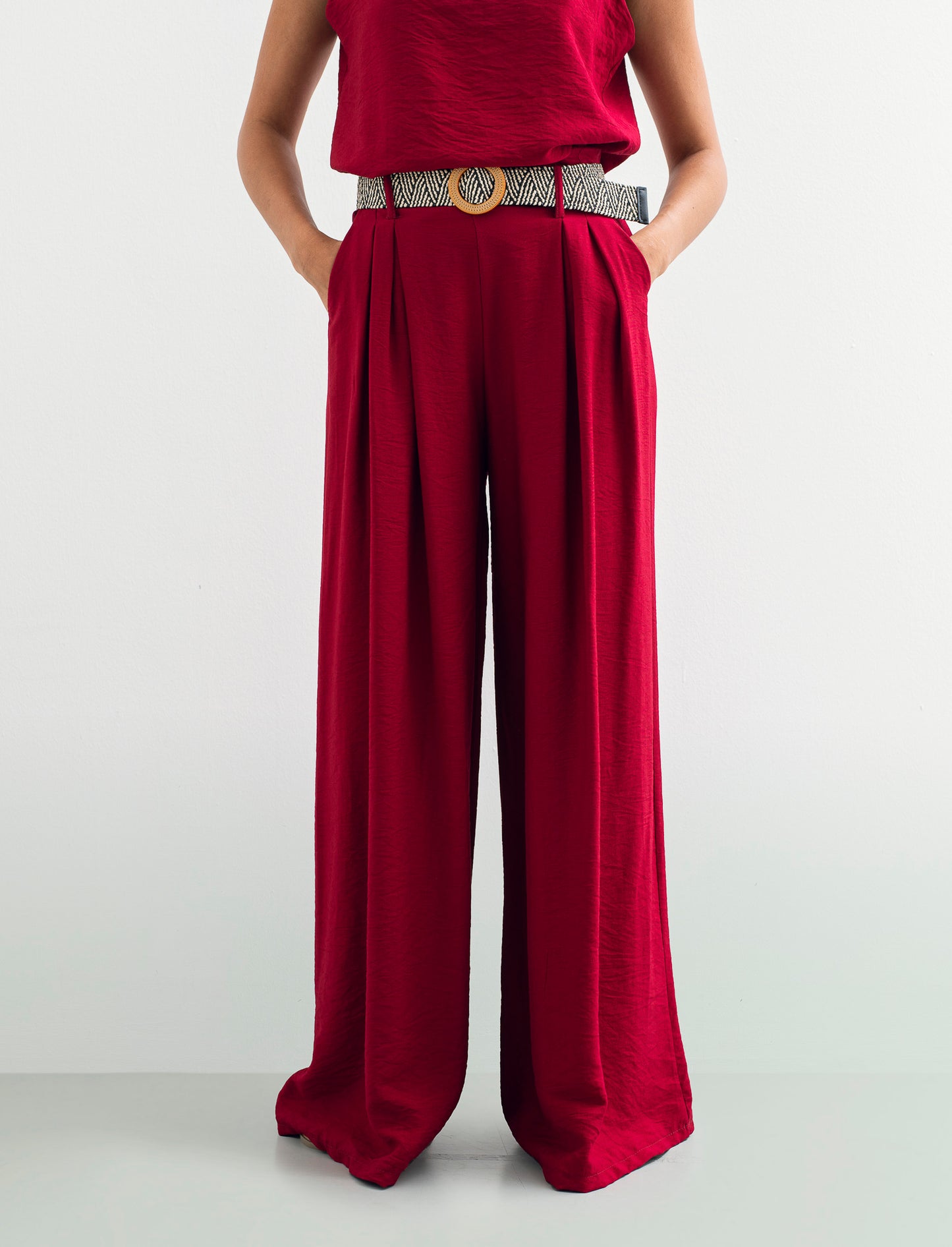 Pantalone a palazzo con cintura - Rosso india