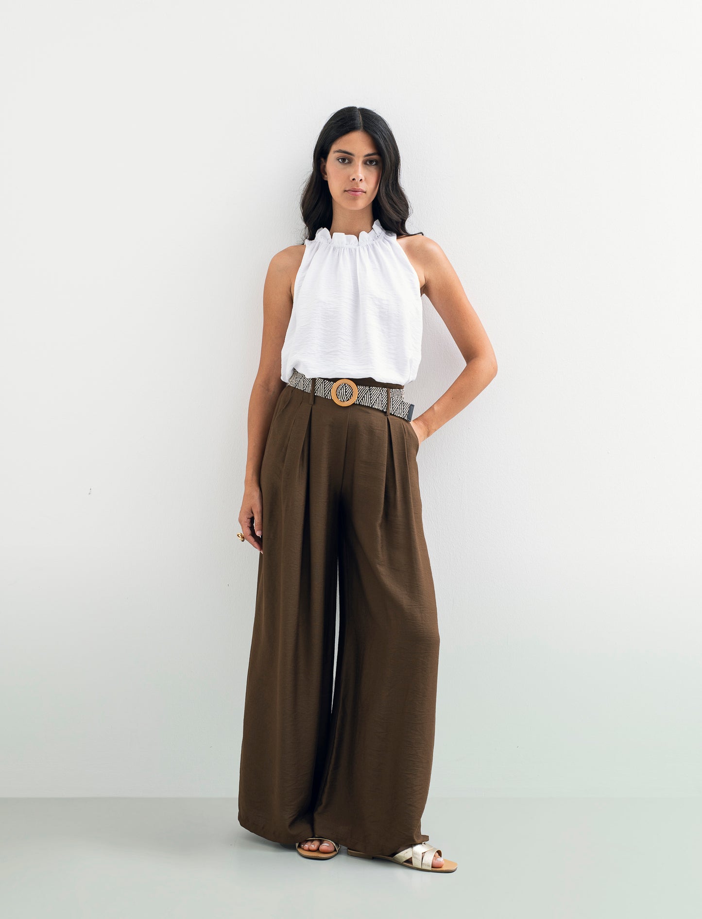 Pantalone a palazzo con cintura - Moro