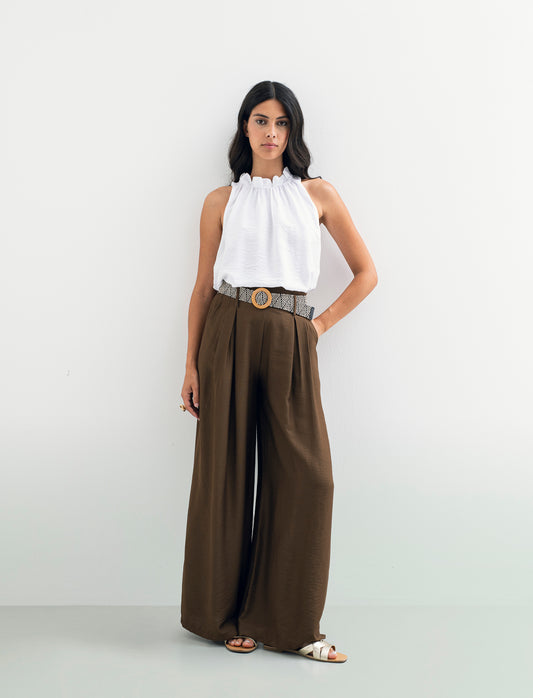 Pantalone a palazzo con cintura - Moro