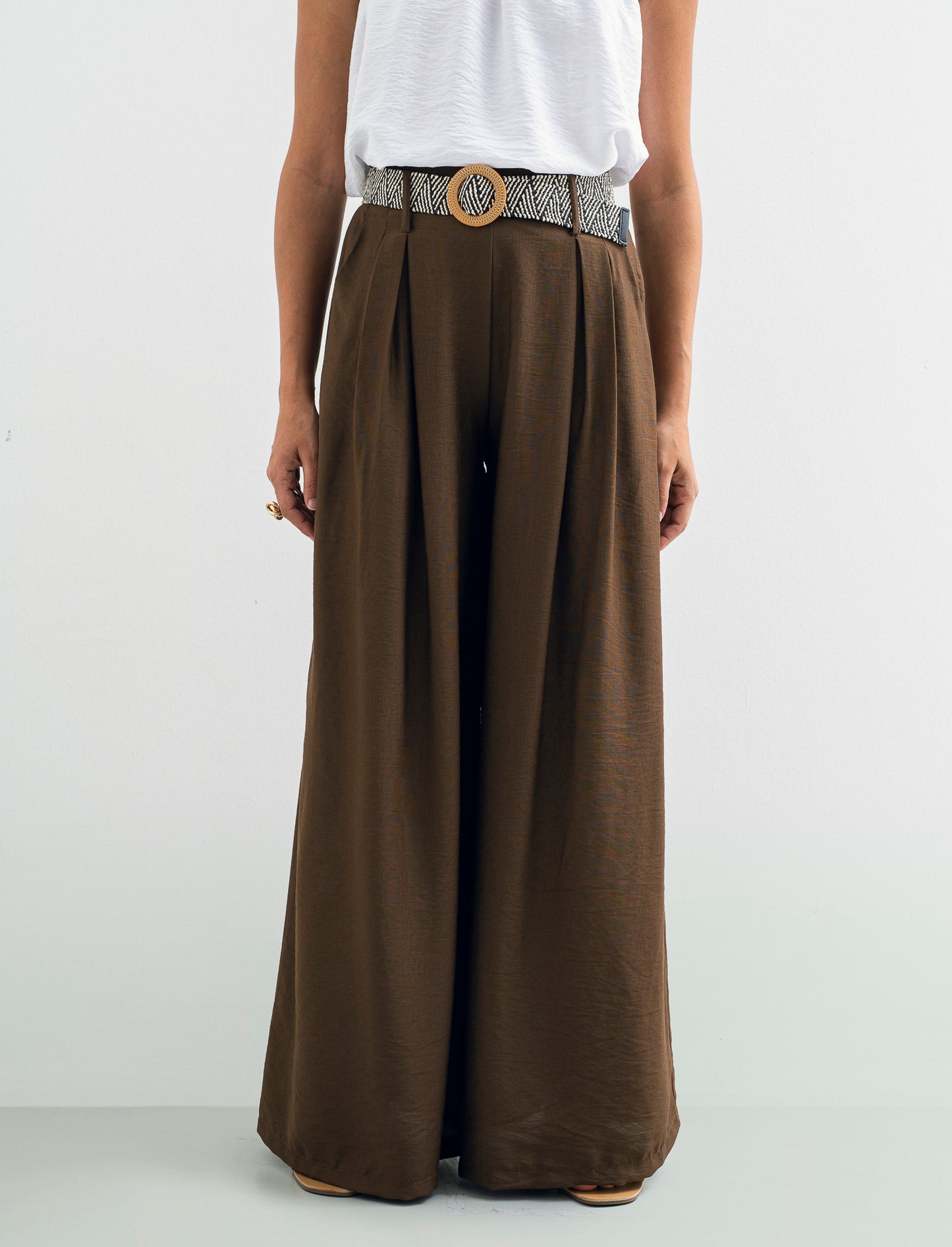 Pantalone a palazzo con cintura - Moro