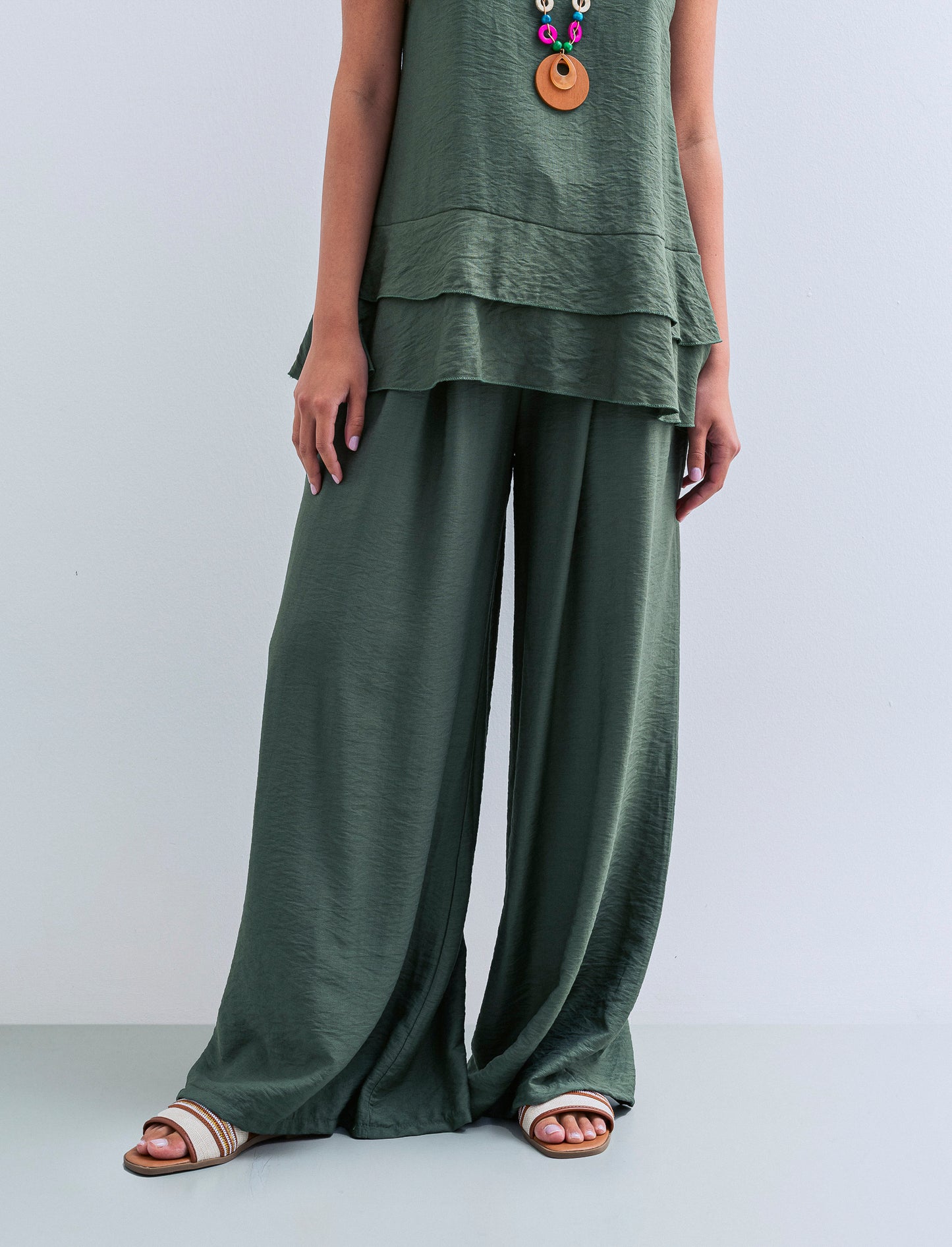 Pantalone a palazzo con cintura - Verde militare