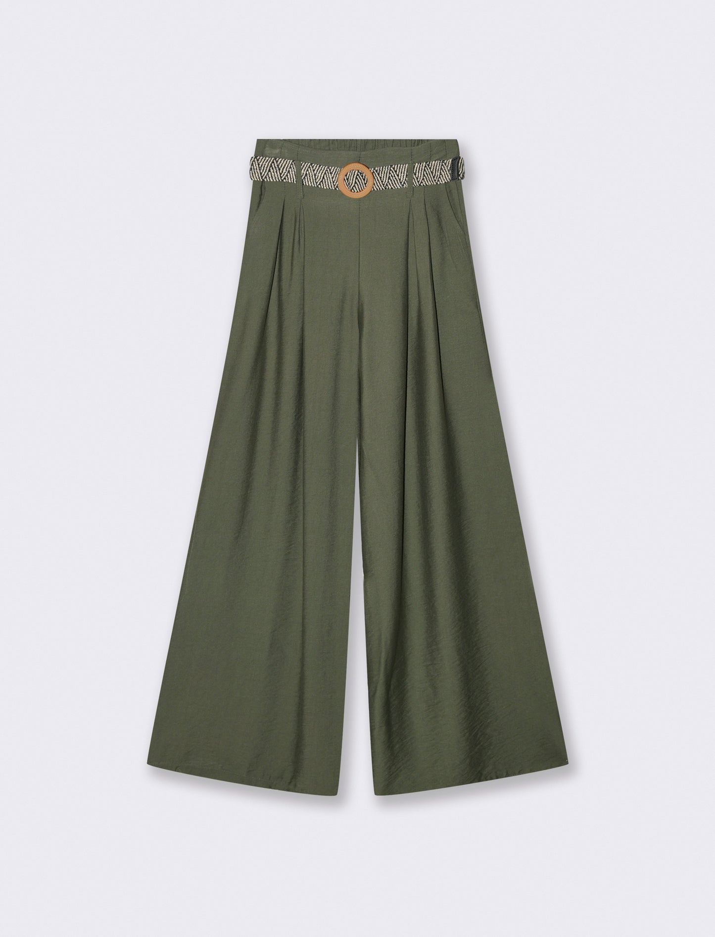 Pantalone a palazzo con cintura - Verde militare