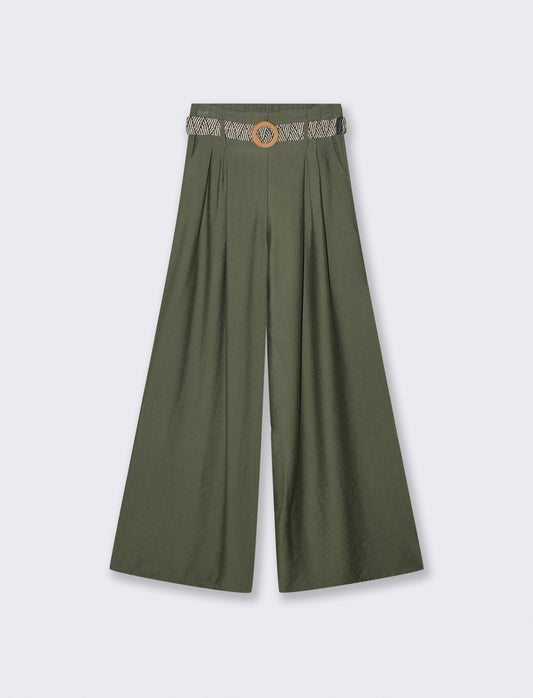 Pantalone a palazzo con cintura - Verde militare