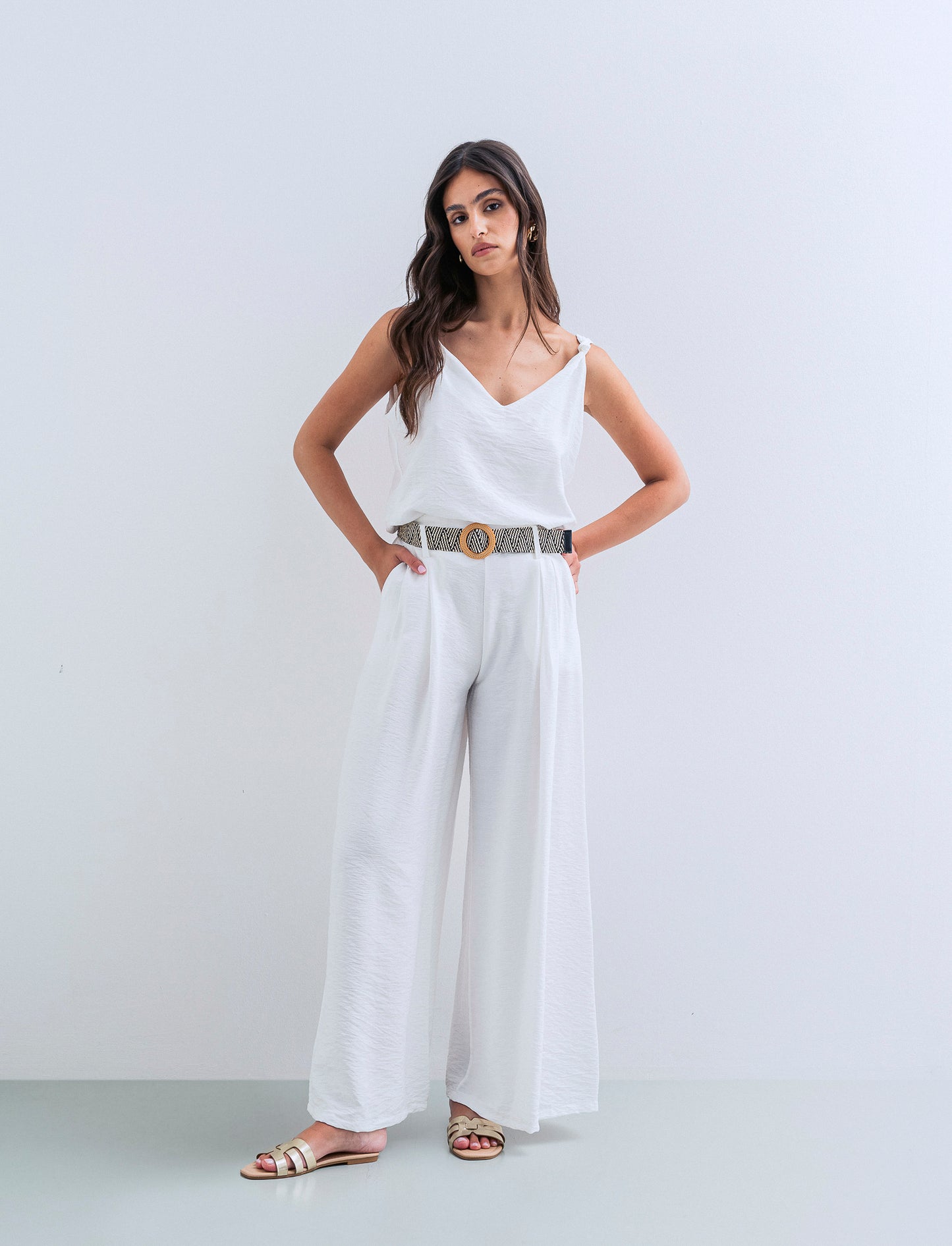 Pantalone a palazzo con cintura - Bianco