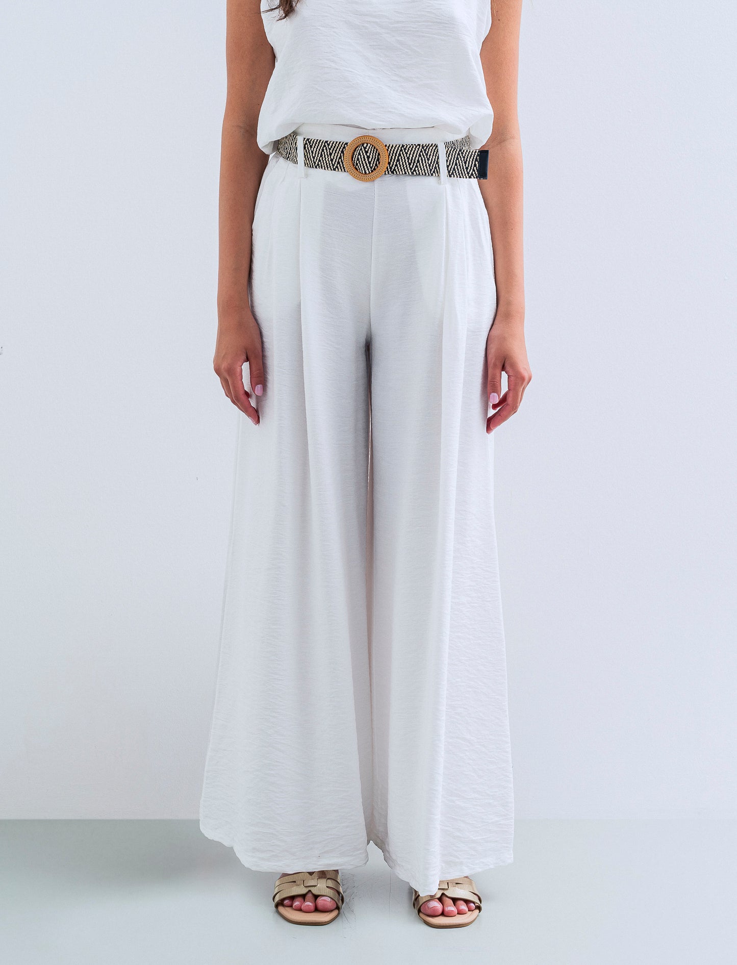 Pantalone a palazzo con cintura - Bianco
