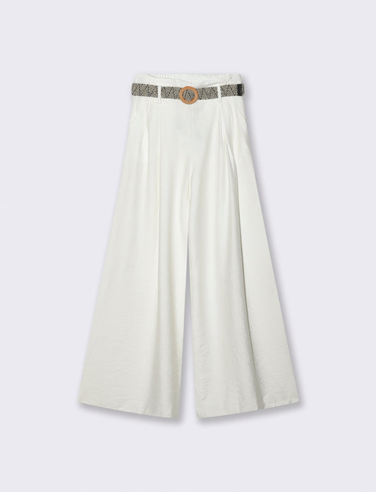 Pantalone a palazzo con cintura - Bianco
