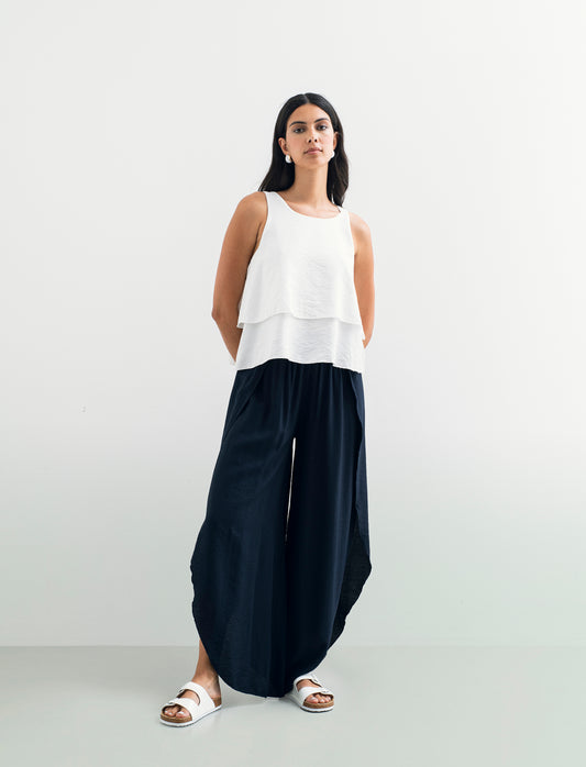 Pantalone a palazzo con elastico in vita - Blu