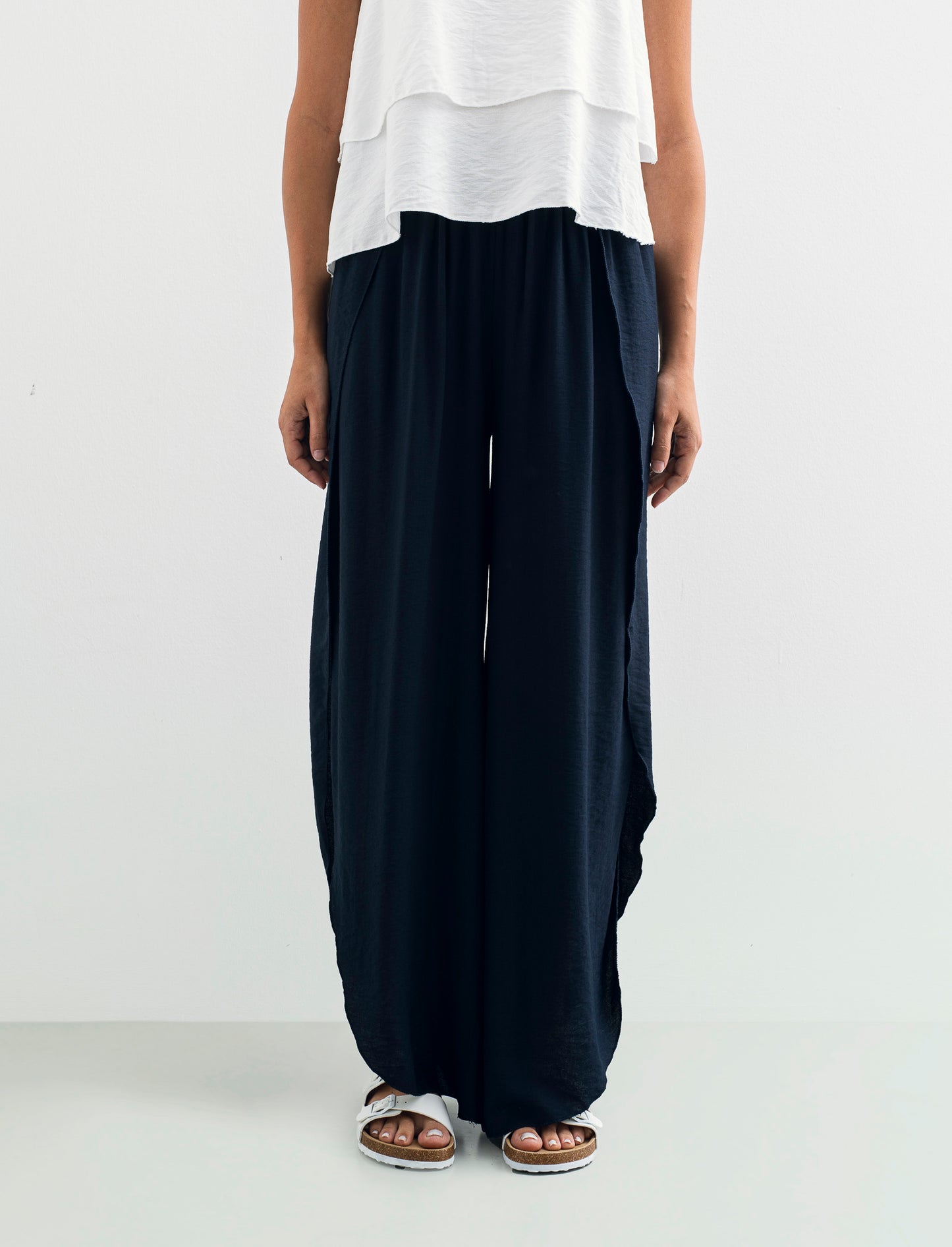 Pantalone a palazzo con elastico in vita - Blu