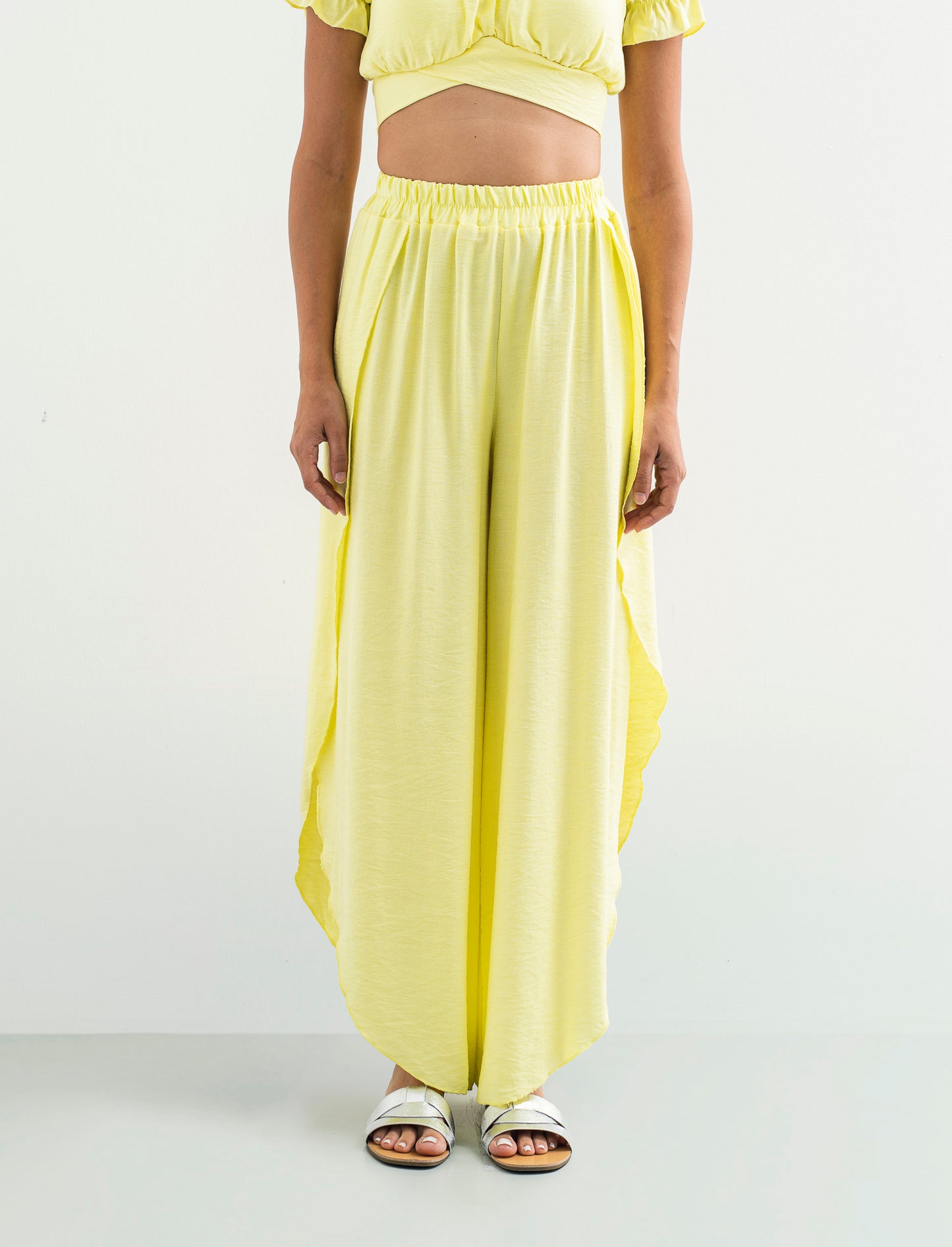 Pantalone a palazzo con elastico in vita - Giallo