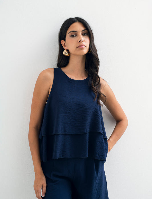 Top con balza al fondo - Blu