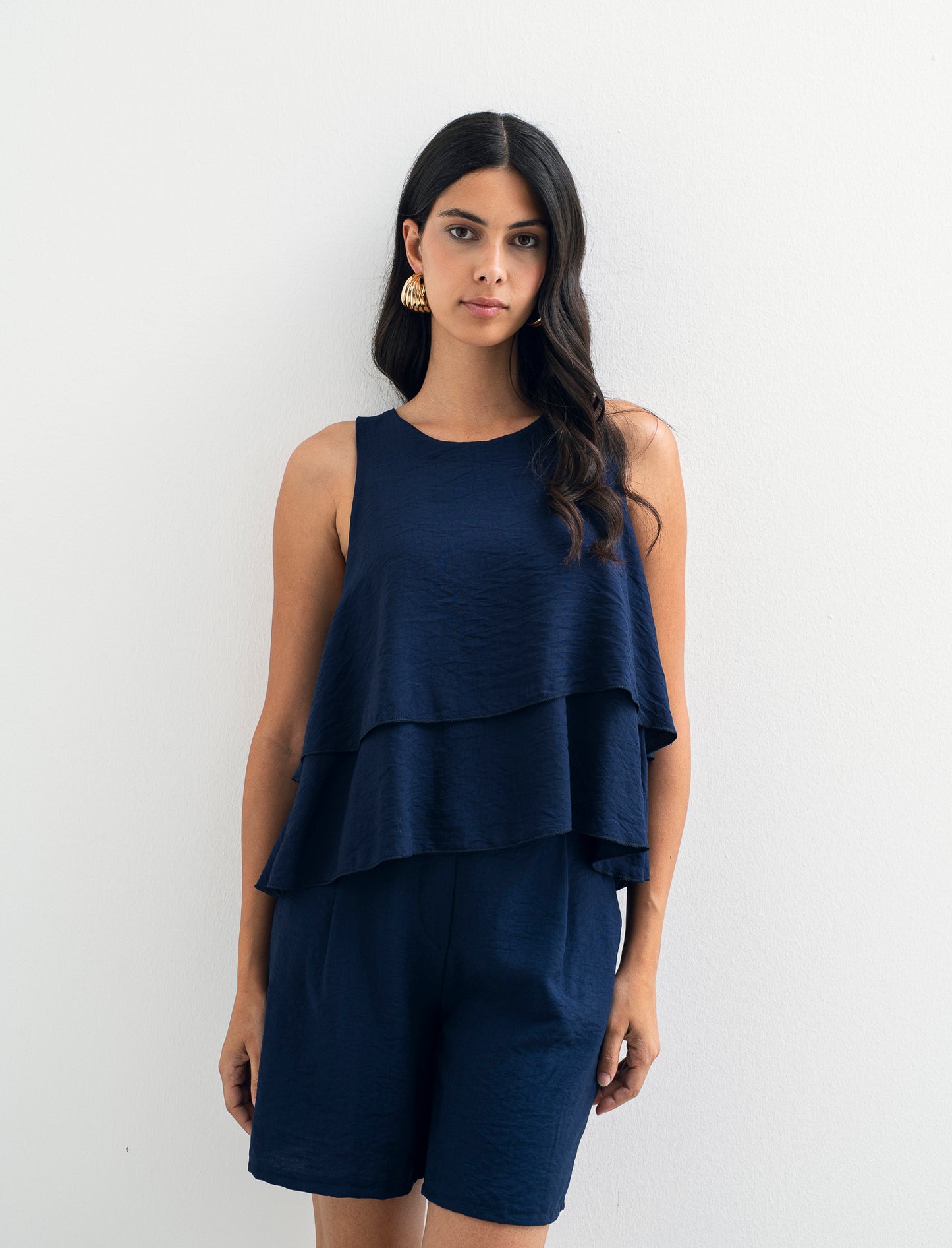 Top con balza al fondo - Blu