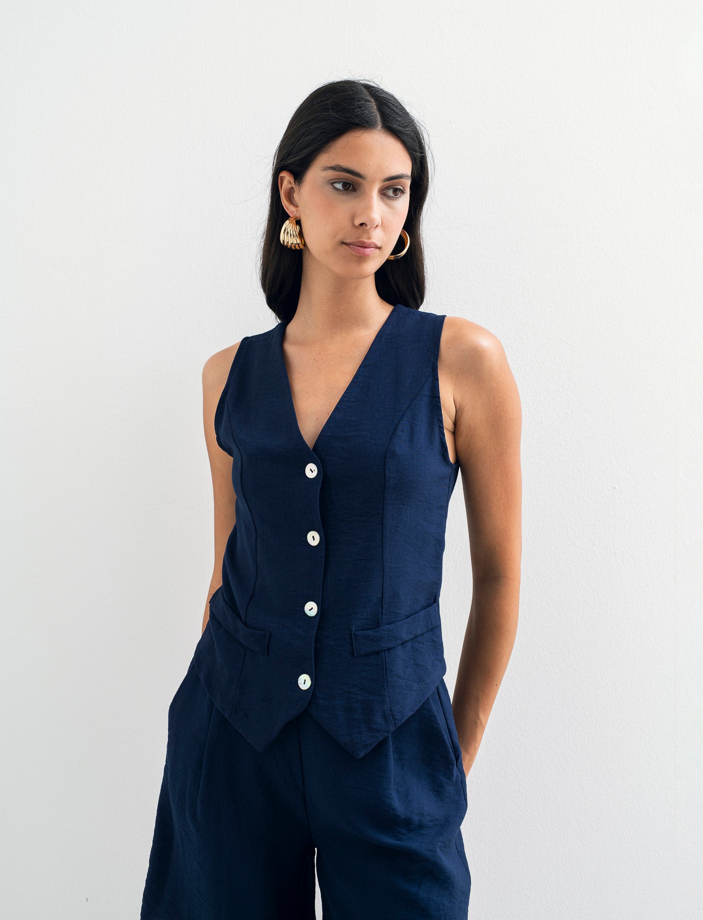 Gilet con bottoni in viscosa - Blu