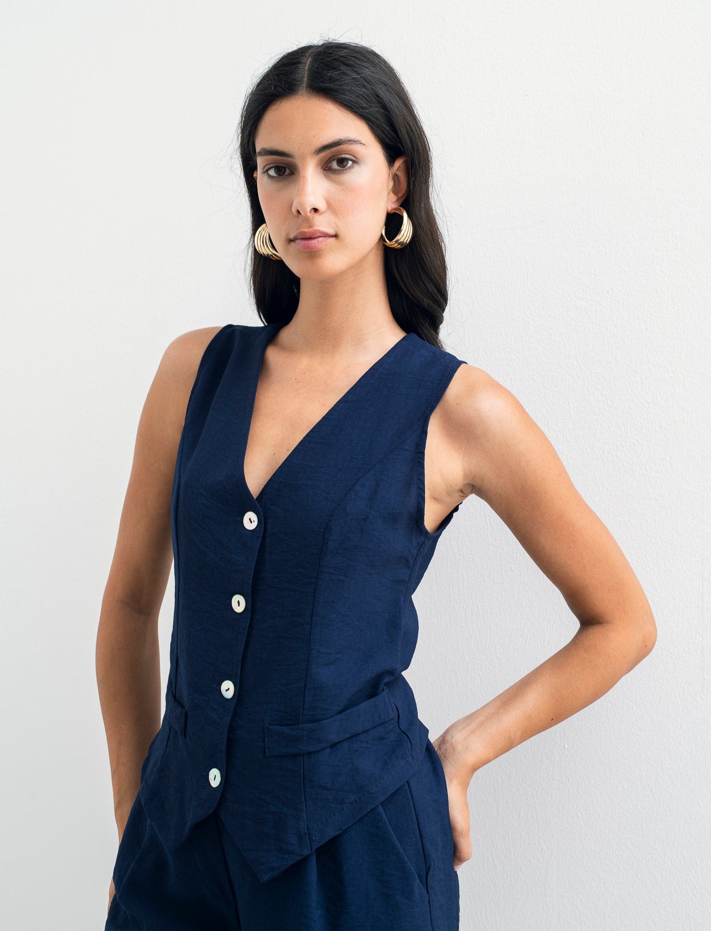 Gilet con bottoni in viscosa - Blu