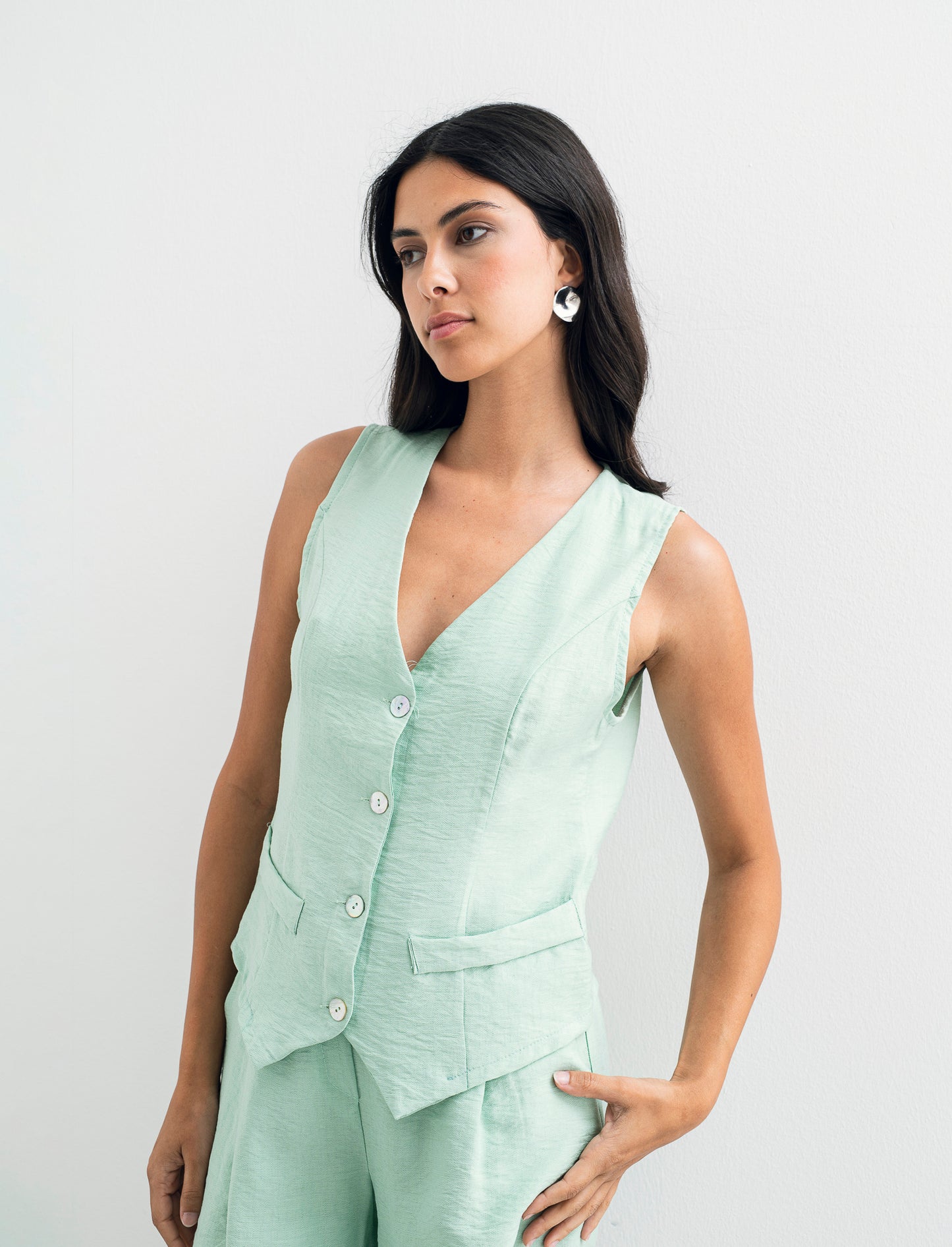 Gilet con bottoni in viscosa - Verde acqua