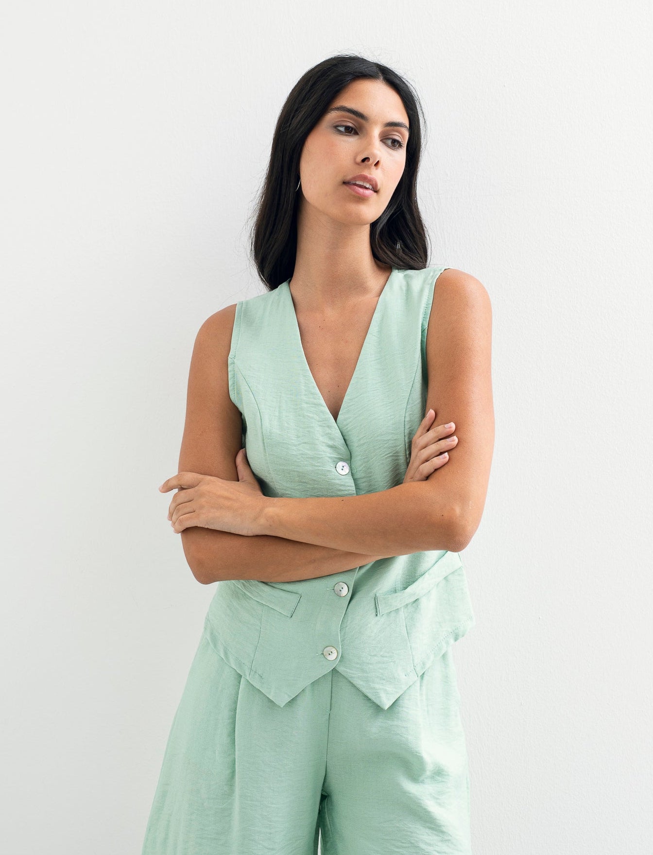 Gilet con bottoni in viscosa - Verde acqua