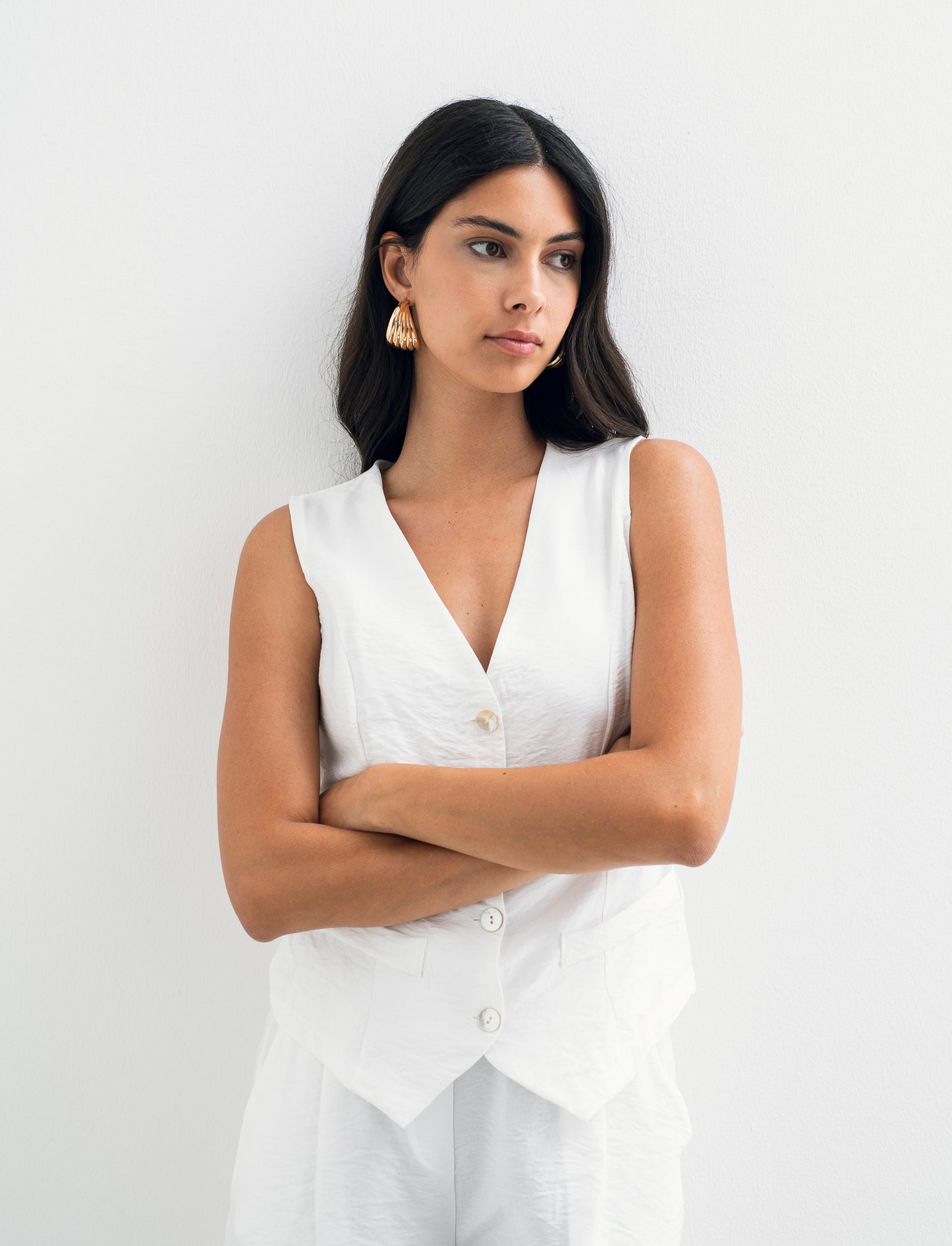 Gilet con bottoni in viscosa - Bianco